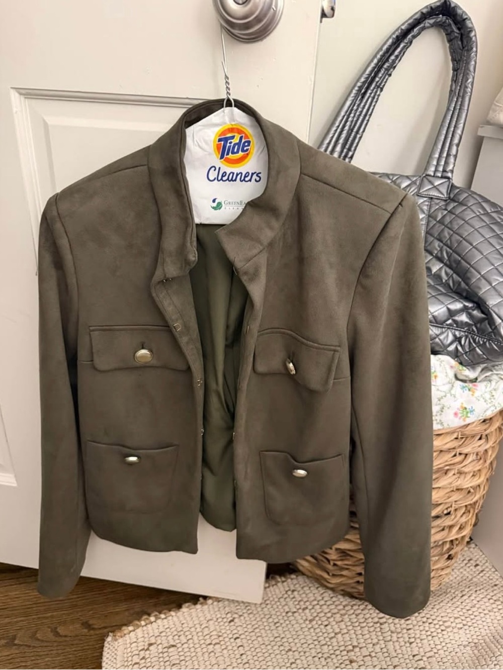 Zara Olive Green Suede Military-Style Blazer